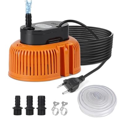 EFUTURETIME Tauchpumpe Klein 75W Schmutzwasser Pumpe 2500 L/H kein Integriert Schwimmerschalter, Schmutzwasserpumpe mit 7,2M Kabel, 3 verschiedene Adapter, 5M Schlauch, 2 Schellen (Orange)