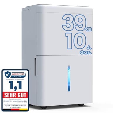 Newentor 20L Luftentfeuchter Elektrisch Keller 39dB, Entfeuchter Elektrisch Keller mit Ablaufschlauch 1,5m, Raumentfeuchter Elektrisch 50m2/150m3, 10 J. Gar., Filter, Timer