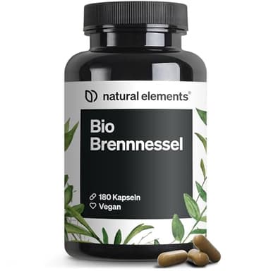 natural elements Bio Brennnessel – 180 Kapseln – 10:1 Brennnesselblattextrakt – vegan, hochdosiert, ohne unnötige Zusätze – in Deutschland produziert & laborgeprüft