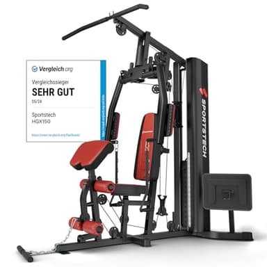 Kraftstation HGX150/HGX200, bis zu 70kg, Deutsche Qualitätsmarke, Bodybuilding Sportstech Multifunktions-Homegym mit Stepper und Powertower oder Beinpresse, Fitnessstation für Zuhause, Muskeltraining
