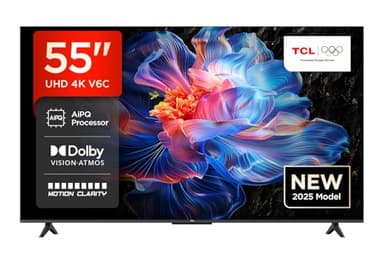 TCL 55V6C 55 Zoll Direct LED TV, 4K HDR Fernseher, Smart TV mithilfe von Google TV (Dolby Audio, Motion Clarity, Kompatibel mit Google Assistant & Alexa)