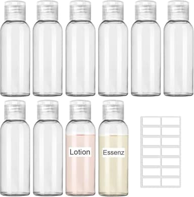 REJOECE Reiseflaschen zum Befüllen 100ml, 10 Stück Reiseflasche Set, Flaschen Reise mit Flip Cap, Plastikflasche Transparente Kosmetikflascher für Flugreisen Shampoo Conditioner Lotion