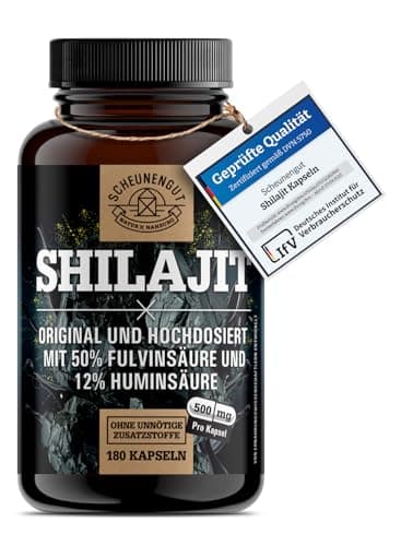 Shilajit Kapseln -180 Stück- 10000mg Shilajit Original pro Tagesdosis (10:1 Extrakt) +50% Fulvinsäure +12% Huminsäure - 3 Monate Vorrat- Laborgeprüft DE SCHEUNENGUT®