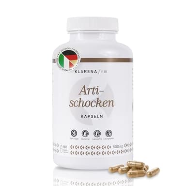 Artischocken Kapseln hochdosiert – 2.400 mg je Tagesdosis (2,5% Cynarin) – 180 vegane Kapseln – Laborgeprüft & hergestellt aus französischen Artischocken – 45 Tage Vorrat – ohne Zusätze – KLARENA