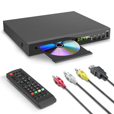 Blu-ray Player für TV, Kompakt Blu-ray-Disc-Player 1080P DVD-Player mit HDMI-Ausgang, AV-Ausgang, Koaxialausgang, USB-Eingang, Unterstützt Alle DVDs und Region 2 Blu-Ray-Discs, Integriertes PAL NTSC