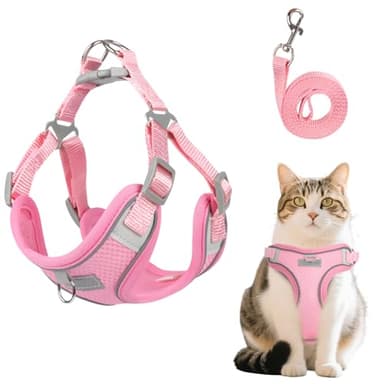 MOTIBACK Katze Komfort Breathable Rosa Katzengeschirr mit Softgeschirr für Brustgeschirr Harness, Verstellbar Katzenleine Essentials für Katzenbesitzer, Katzengeschirr mit Leine Ausbruchsicher (S)