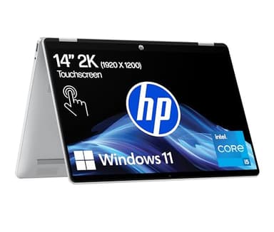 HP OmniBook 5 Flip 14-fp0254ng 2 in 1 Convertible Laptop, 14 Zoll 2K-Touchscreen (1920 x 1200), Intel Core i5-1334U, 16 GB RAM, 512 GB SSD, QWERTZ, Windows 11 Home, Silber