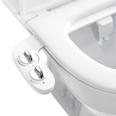 Bidet Aufsatz, Ultra-Slim Bidet Einsatz für Toilette mit Nicht Elektrischer Selbstreinigender Doppeldüse (Hintere/Weibliche Reinigung), Einstellbarer Wasserdruck, Weiß