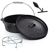 BBQ-Nerd Dutch Oven "Starter" 5,5L mit Ständer- bereits eingebrannt - preseasoned - Gusseisen Feuertopf, Bräter mit Deckel inkl. Deckelheber - Feuerfester Grill & Camping Kochtopf, Grilltopf