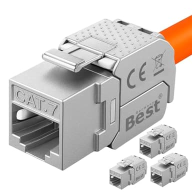 4x CAT 7 Keystone Netzwerkmodul RJ45 – High-Speed Keystone Buchse, werkzeugfreie Montage, 10 Gbit/s, STP geschirmt, vergoldete Kontakte, kompatibel mit AWG 22–26 & Patchpanel/Netzwerkdosen