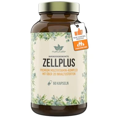 naturalie® - Zellplus | premium Multivitamin Kapseln | Komplex aus 13 Vitaminen + 10 Pflanzenextrakten + Q10 | laborgeprüfte Qualität | 60 Kapseln im BPA-freien Glas