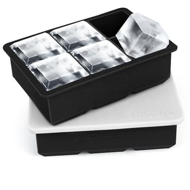 Eiswürfelform Silikon groß XXL Eiswürfel Form mit Deckel Eiswürfelbehälter 6-Fach 2er Pack Eiswürfelbereiter 5 cm Ice Cube Tray für Bier Cocktails Whisky (Schwarz) Gute Qualität