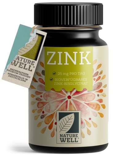 Zink 25mg - 365 Tabletten (vegan) mit Zinkbisglycinat (Zink-Chelat) für höchste Bioverfügbarkeit - laborgeprüft, hochdosiert - 1 Jahresvorrat - NatureWell