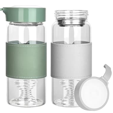 YYTECH 2 Stück Shaker Glas, Kleine Glas Shaker Flasche Shake Becher, Protein Shakers, 16.2oz BPA-freies geruchloses mit Integriertem Sieb Und 304SS Mischball für Fitness und Protein-Shakes