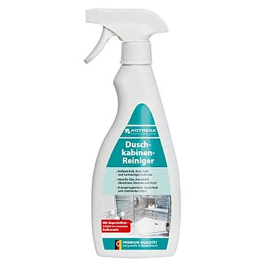 HOTREGA Duschkabinenreiniger 500 ml | Kalkentferner löst selbst hartnäckigen Schmutz aus Seife & Kalk | Wirksam und schonend | Mit Abperleffekt