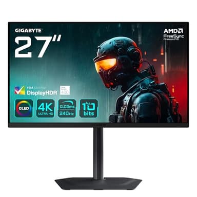 Gigabyte MO27U2 OLED 4K UHD Gaming Monitor – 3840 x 2160, 240Hz, 0,03 ms, 1000 cd/m², Display HDR True Black 400, HDMI 2.1, DisplayPort 1.4