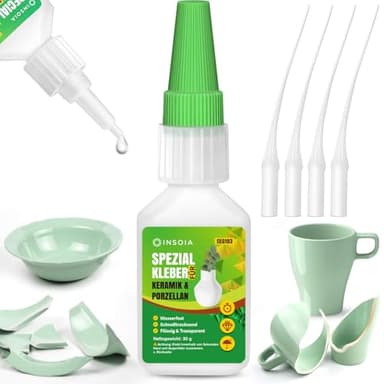 Keramik & Porzellan Kleber Extra Stark Wasserfest – 30g Set mit Sekundenkleber， hitzebeständig & spülmaschinenfest – Super Spezial Kleber für Porzellan & Ton – Transparent & Anti-Austrocknung