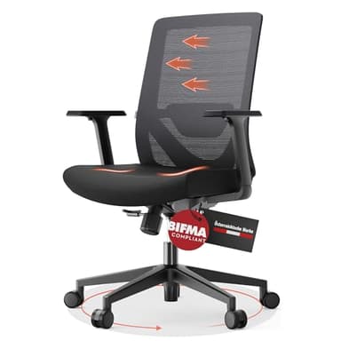 Yaasa Chair Lite Bürostuhl Ergonomisch Schwarz – Schreibtischstuhl mit Lordosenstütze & 1D-Armlehnen – Drehstuhl mit stufenlos einstellbarem Rückenlehnen-Widerstand – Home Office & Büro – 120kg