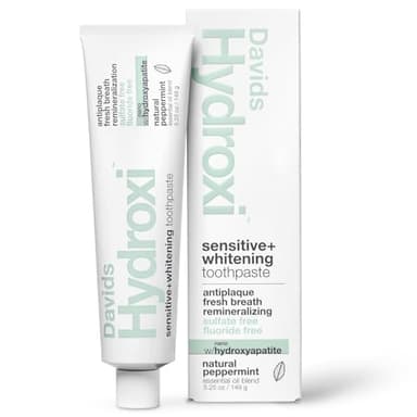 Davids Nano Hydroxyapatite Natural Toothpaste, Sensitive, Whitening, Enamel Health, Fluoride Free, SLS Free, Peppermint, 5.25 oz Metal Tube, Tube Roller Included