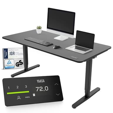Yaasa Desk Pro Elektrisch Höhenverstellbarer Schreibtisch Dunkelgrau/Schwarz 140 x 80 cm – Ergonomischer Schreibtisch mit Abgerundeter Tischplatte & ErgoTouch-Display – Traglast 120 kg
