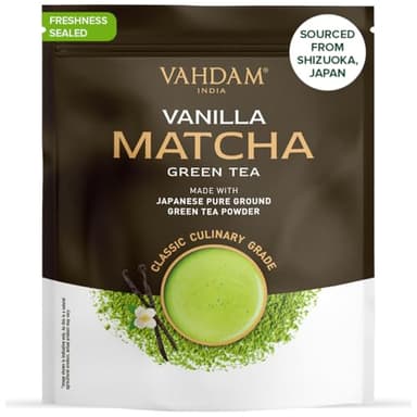 VAHDAM, Vanille Matcha Grüner Tee Pulver (100g, 50+ Tassen) 100% Natürlich Premium Qualität Japanischer Herkunfts Matcha Teepulver | Brauen Sie Köstlichen Latte