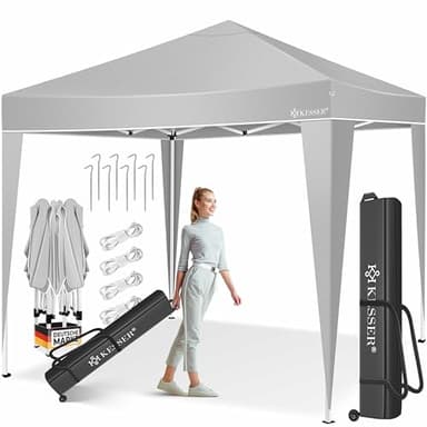 KESSER® Pavillon Faltpavillon 3x3m | Pop-Up Gartenpavillon Höhenverstellbar Stabil Wasserdicht Winterfest | Partyzelt Festzelt UV-Schutz 50+ inkl. Tasche mit Rollen & Bodenanker | Grau