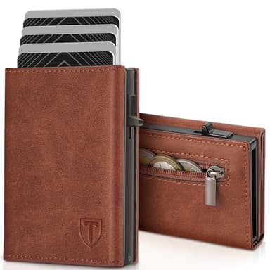 TENBST Geldbörse Herren Kartenetui mit RFID Schutz & Slim Wallet Geldbeutel mit Münzfach Platz für 8 Kartenetui Portmonee Geldbeutel Portemonnaie Kreditkartenetui Kunstleder in Geschenkbox Braun