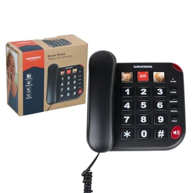 Grundig Telefon Senioren - Festnetztelefon Senioren mit großen Tasten - Seniorentelefon Festnetz mit Foto-Schnelltasten - Telefon Festnetz - Lautsprecher und SOS-Taste - Schwarz