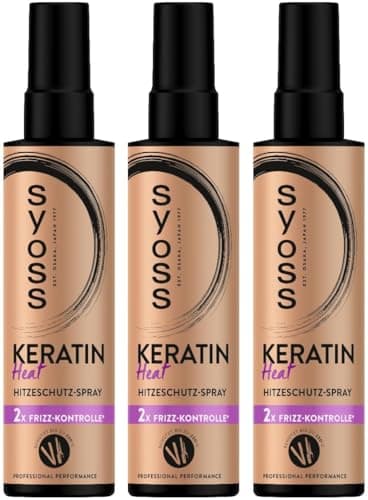 SYOSS Keratin Heat Hitzeschutz Spray (3x 200 ml), Hitzespray bietet Hitzeschutz bis zu 230 °C, mit Frizz-Kontrolle für langanhaltend glatte, lockige oder wellige Styles