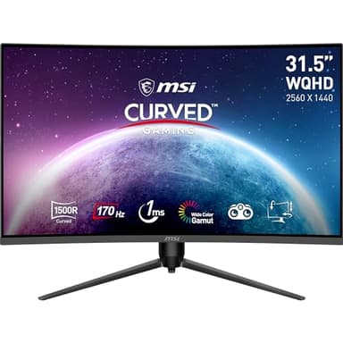 MSI G32CQ5P 31,5 Zoll (80cm) WQHD Curved Gaming Monitor - 1500R 2560 x 1440 VA Panel, 170Hz / 1ms, Adaptive Sync, 3-Fach Verstellbarer Standfuß - DP 1.2a, HDMI 2.0b CEC