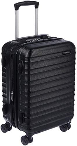 Amazon Basics Erweiterbarer Hartschalen-Kabinenkoffer – ABS-Reisegepäck mit 4 Spinner-Doppelrollen – Kratzfeste und leichte Konstruktion – 37,5cm x 25,5cm x 55,0cm – Schwarz