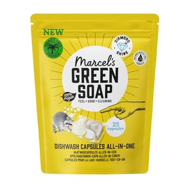 Marcel’s Green Soap Spülmaschinenkapseln – All-in-One – 25 Stück – Vegan, Palmölfrei, Ohne Mikroplastik, 99% Bio – Auflösbare Folie, Eco & Nachhaltig, Für Geschirrspüler