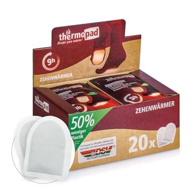 THERMOPAD Zehenwärmer – DAS ORIGINAL: 20 Paar Wärmepads für 9 Stunden Wärme I sofort einsatzbereite Fußwärmer I Extra Warmer Fusswärmer – ideal für Outdoor-Aktivitäten & Ski-Schuhe I Fuss-Wärmekissen