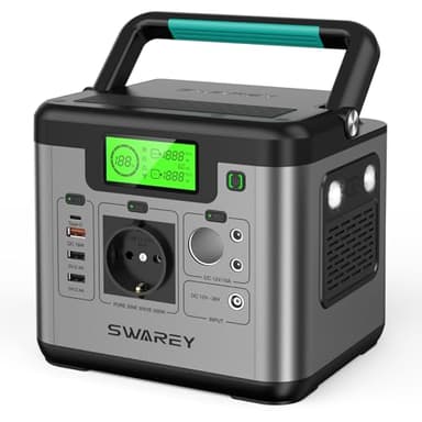 SWAREY Tragbare Powerstation 518Wh, 500W(Spitze 1000W) AC Ausgang, PD 65W USB-C Anschluss, Kompakte Größe, Solargenerator für Outdoor Camping Wohnmobil Notfall