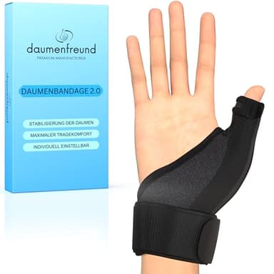 DAUMENFREUND© Premium Daumenbandage Rechts & Links - NEUHEIT 2026 - Daumenschiene Handschiene Daumenorthese Handbandage Handgelenk EXTRA STABIL - Orthese Daumensattelgelenk Bandage Daumen Daumenstütze