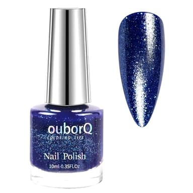 Nagellack Blau Glitzer - Schnelltrocknender, langanhaltend Nagellacke, Natürlich Wasserbasis Ungiftig Blue Nail Polish - Hochpigmentiert Glänzend Nagelack für Frauen DIY Nagelkunst zu Hause, 10ml