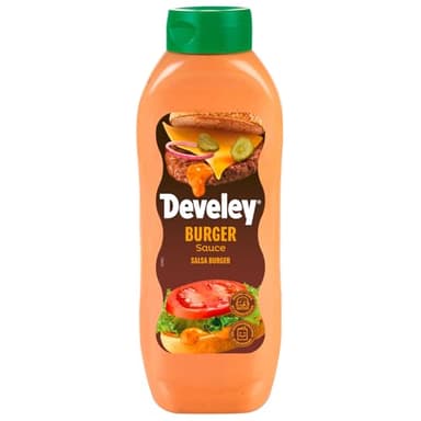 Develey Burger Sauce – 875 ml Flasche – Vegane Burgersauce mit feinen Gemüsestückchen – Würzig-cremige Sauce für Burger, Sandwiches, Pommes, Bowls & Grillgerichte – Ohne Geschmacksverstärker