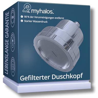 MyHalos Gefilterter Duschkopf für Hartwasserfilter – Hochdruck-Chlor-Duschkopffilter für Hartwasser-Enthärter-Duschkopf, einfache Installation, für Haare und Haut, Filterung (Chrom)
