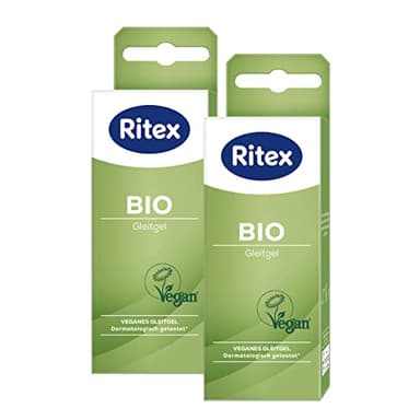 Ritex Bio Gleitgel – wasserbasiert natürlich 2 x 50 ml, Gleitgel Bio vegan, frei von Duft- und Farbstoffen – kondomgeeignet, dermatologisch getestet, Made in Germany