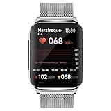 Knauermann Pro 2 Plus (2023) Silber - Gesundheitsuhr Smartwatch - OSRAM Sensoren - Brustkorb EKG + HRV Funktion - BT Bluetooth - Schlafapnoe - Blutdruck - Metallband Silber, 14-24