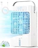 SUPOOBE Klimaanlage Mobil, 4-in-1 Mobiles Klimagerät, 900ml Wassertank Luftkühler mit Wasserkühlung, 3 Windgeschwindigkeiten & 2 Feuchtigkeits Modi, 90°Oszillation, Timer, 7 Farben Licht für Zuhause