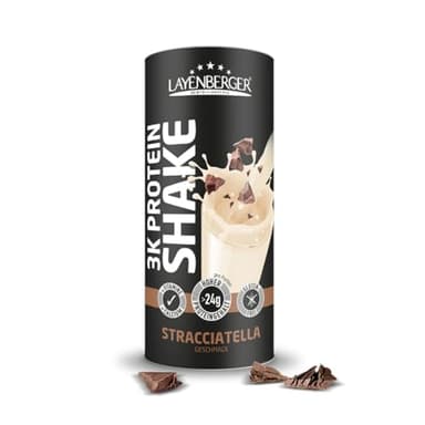 Layenberger 3K Protein Shake - 80% Eiweiß und nur 3,5% Kohlenhydrate bei 8,6 g Zucker, (1x 360 g) - Stracciatella