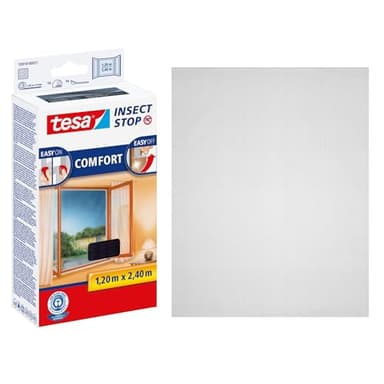 tesa Insect Stop Comfort Fliegengitter für bodentiefe Fenster - Insektenschutz selbstklebend - Fliegen Netz ohne Bohren - 120 cm x 240 cm - Anthrazit (Durchsichtig)