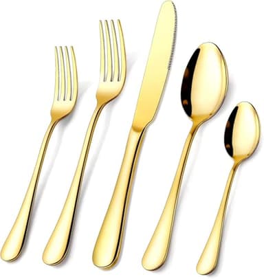 OGORI Besteck Set 8 Personen, 40 teilig Spiegelpolierte Gold Besteckset 18/10 Edelstahl Essbesteck Set mit Messer Gabel Löffel für Home/Party/Restaurant