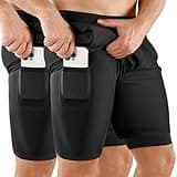 Niksa 2er Pack Herren 2 in 1 Shorts Schnelltrocknende Sporthose Herren Kurz 7" Atmungsaktiv Laufshorts mit Handytasche Sport Shorts, Schwarz, L