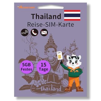 Thailand-Daten-SIM-Karte, 5 GB Highspeed-5G/4G-LTE-Festnetzdaten, für 15 Tage – Prepaid, Keine versteckten Gebühren – Ideal für Touristen und Geschäftsreisen