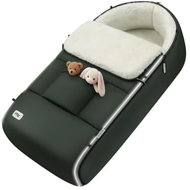 MONZANA® Fußsack Kinderwagen & Buggy – Kuscheliger Winterfußsack für Baby, mit Reflektoren, Reißverschluss & 3-/5-Punkt-Gurtsystem – Waschbar, Wasserabweisend, Dunkelgrün