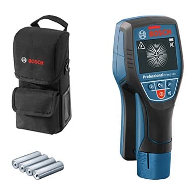 Bosch Professional Ortungsgerät D-tect 120 (4 x AA Batterien, max. Ortungstiefe für Kunststoffrohre/Holzunterkonstruktion/spannungsführende Leitungen/Eisenmetalle: 60/38/60/120/120 mm, Schutztasche)