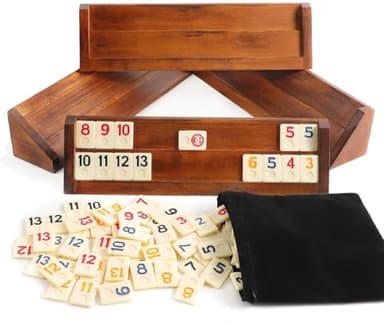 Dreamplay Gifts Rummy Cube Spiel - Großes Luxus Rummy Spiel Set,mit 4 Holzgestellen und 106 Fliesen,4 Player Edition
