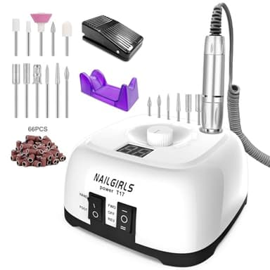 Nagelfeile Elektrisch für gelnägel,NAILGIRLS 11 in 1 Nagelfräser für Gelnägel 35000 U/Min Nail Drill Nagelfräser Set, Maniküre Pediküreset Elektrisch Nagelfräser für gelnägel mit Fußpedal